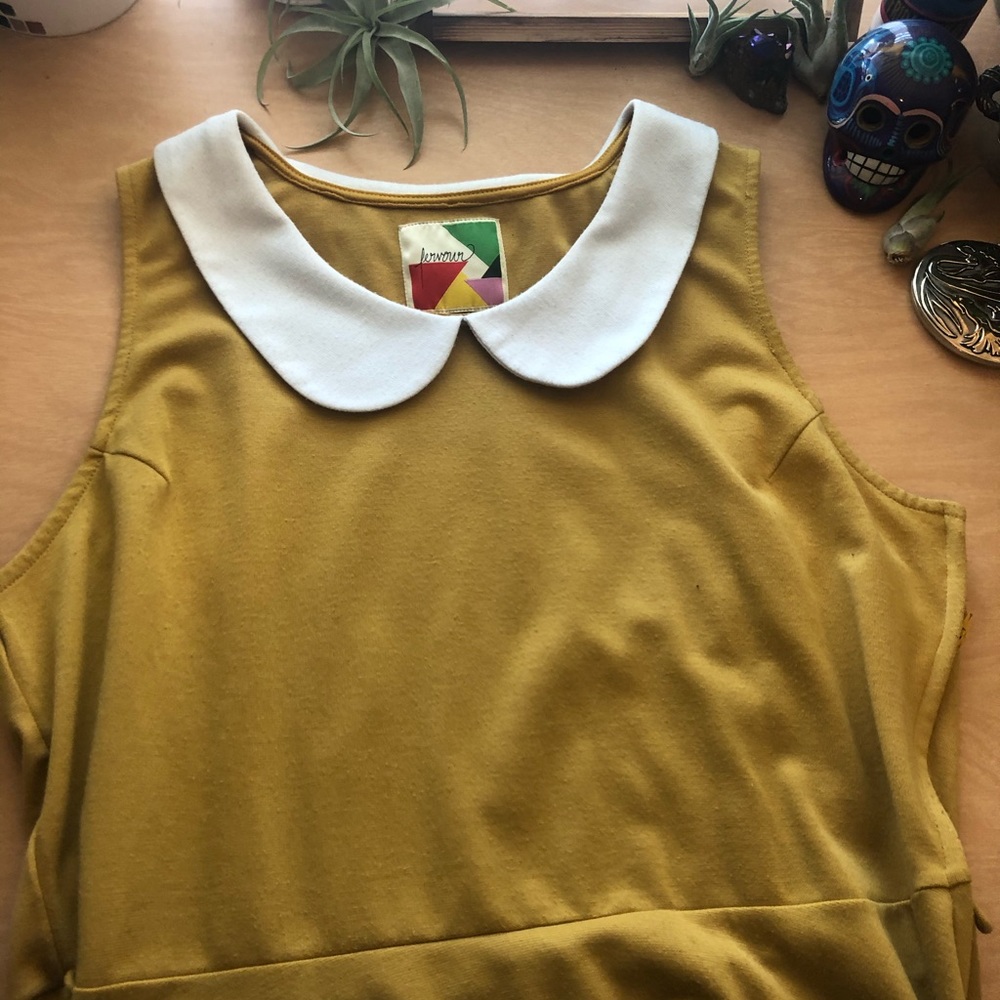 Vintage inspired mustard with white collar dress!